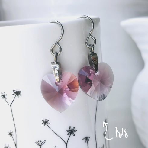 Iris Pink Crystal Titanium Drop Earrings